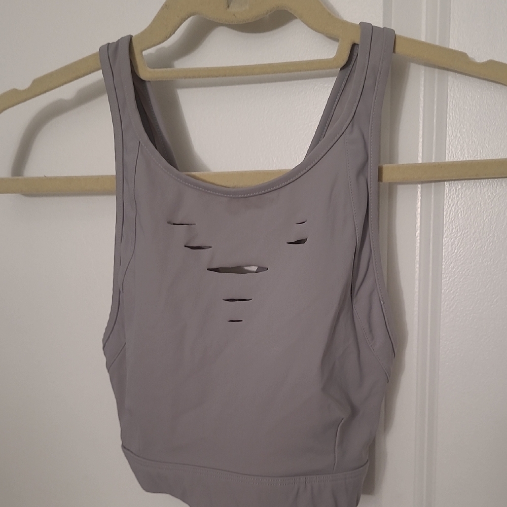 ALO Yoga Gray Crop Tank Top with Cut Out Details